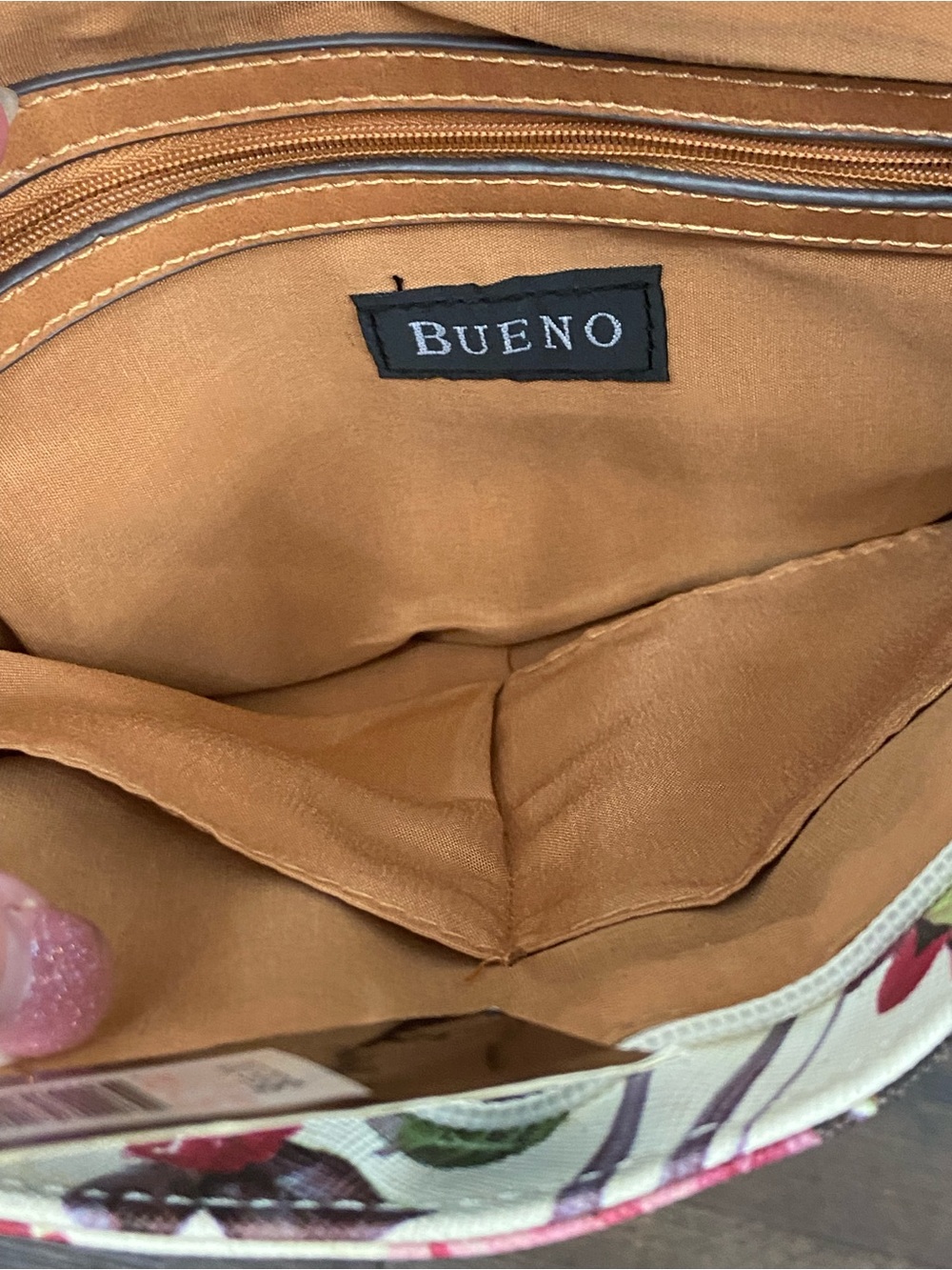 Bueno Floral Crossbody Bag in Cream and Brown Trim - Picture 5 of 7